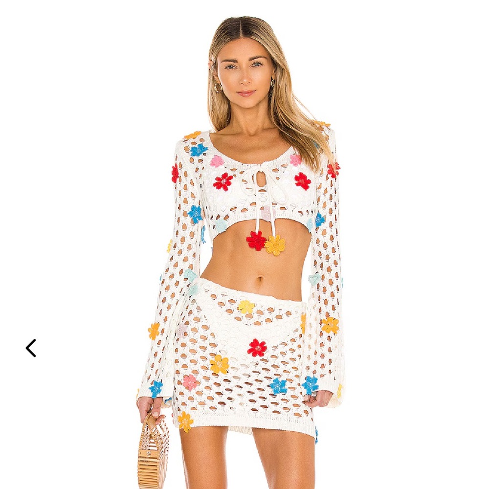 Lovers and Friends Flower Power Skirt Set in White